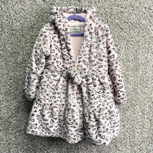 American Widgeon Coat Girls 5 Light Pink & Gray Leopard Print Faux Fur Zip Up